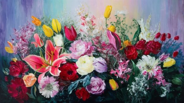 Painting abstract of a colorful bunch of flowers