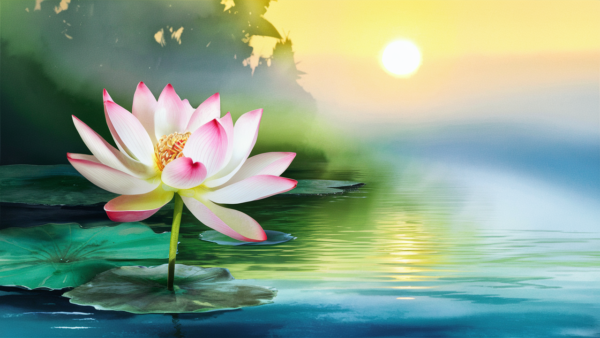 Lotus flower painting, pink blossom, watercolors, still life, serenity, enlightenment, wall art, home decor.