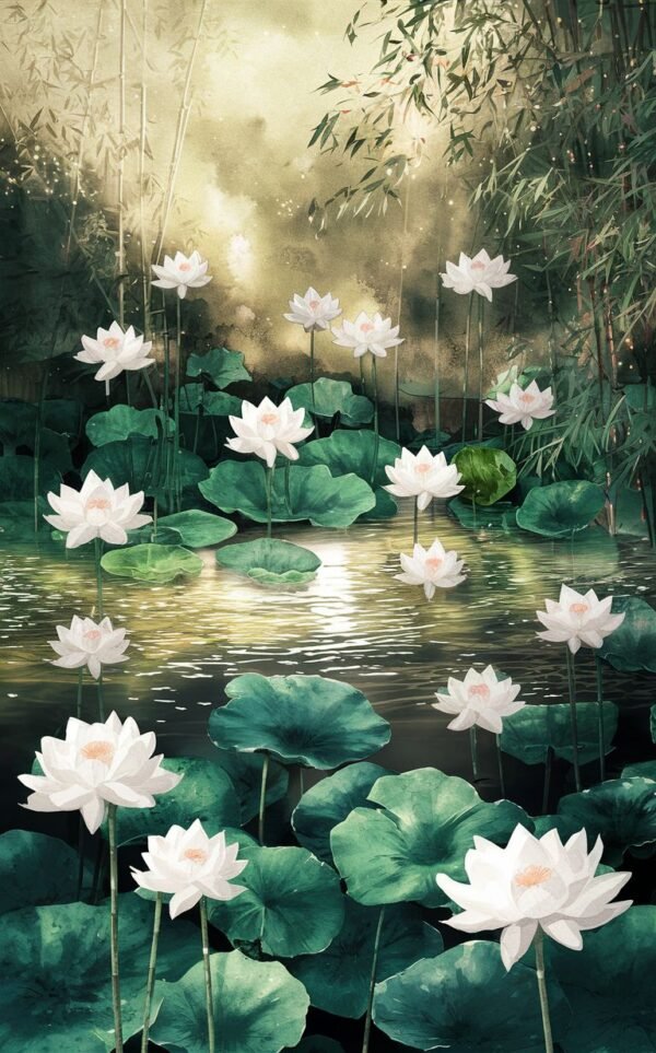 White Water Lilies in a Pond