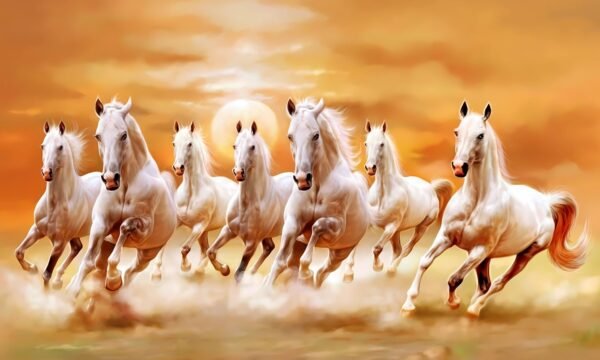 7 Horses Vastu Painting with Rising Sun for Success and Energy According to Vastu